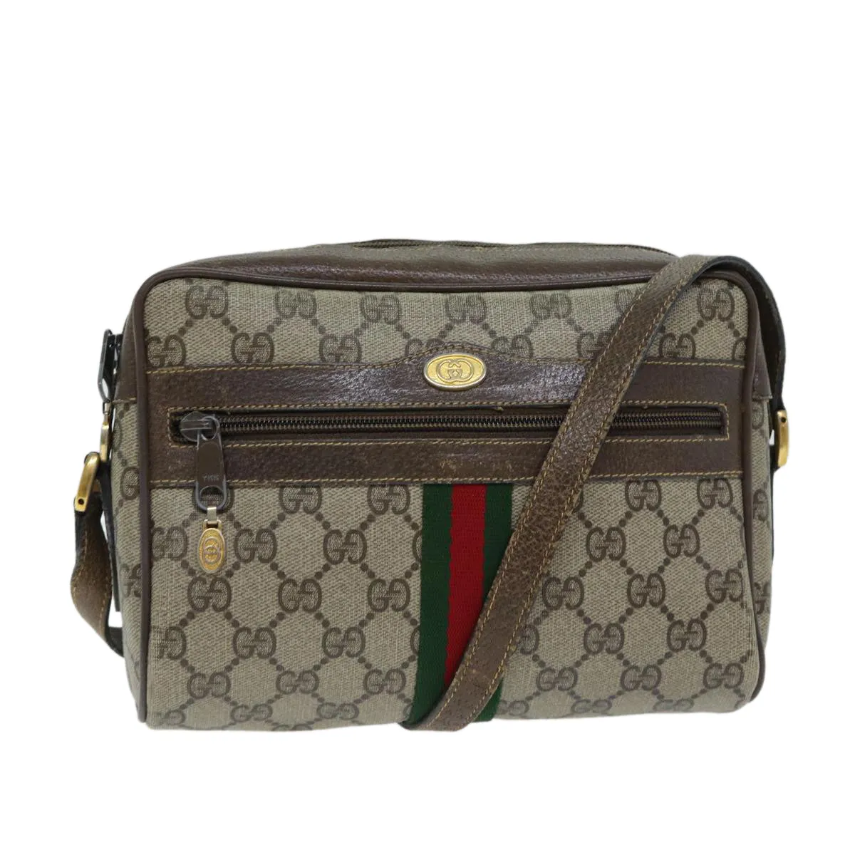 GUCCI GG Supreme Web Sherry Line Shoulder Bag PVC Beige 32 02 004  80804
