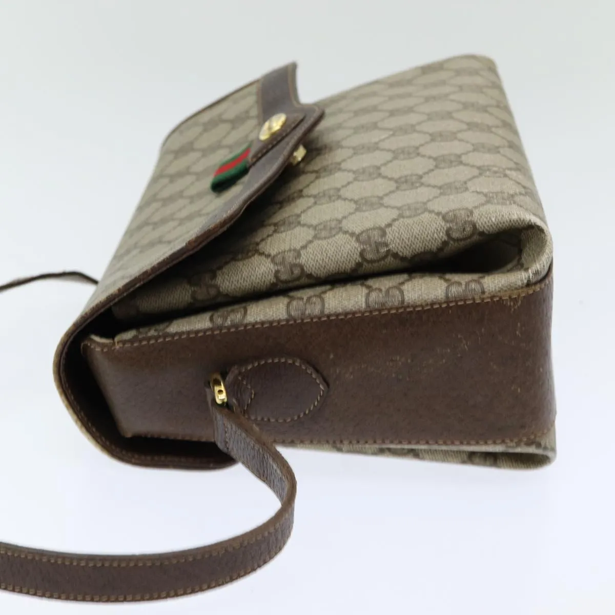 GUCCI GG Supreme Web Sherry Line Shoulder Bag PVC Beige  83722