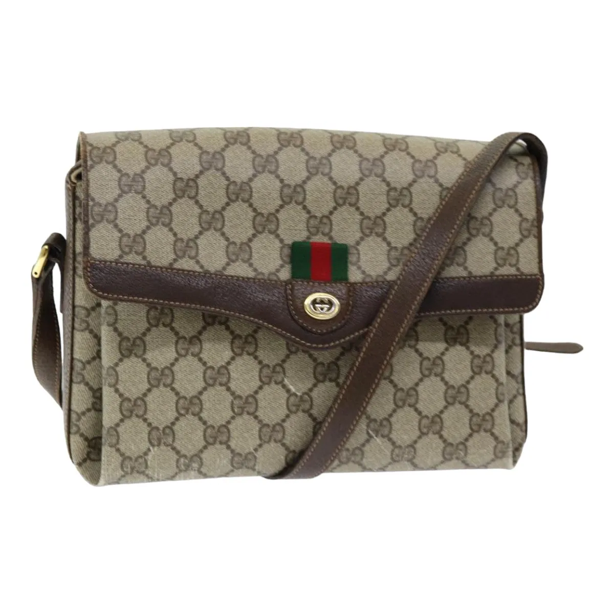 GUCCI GG Supreme Web Sherry Line Shoulder Bag PVC Beige  83722