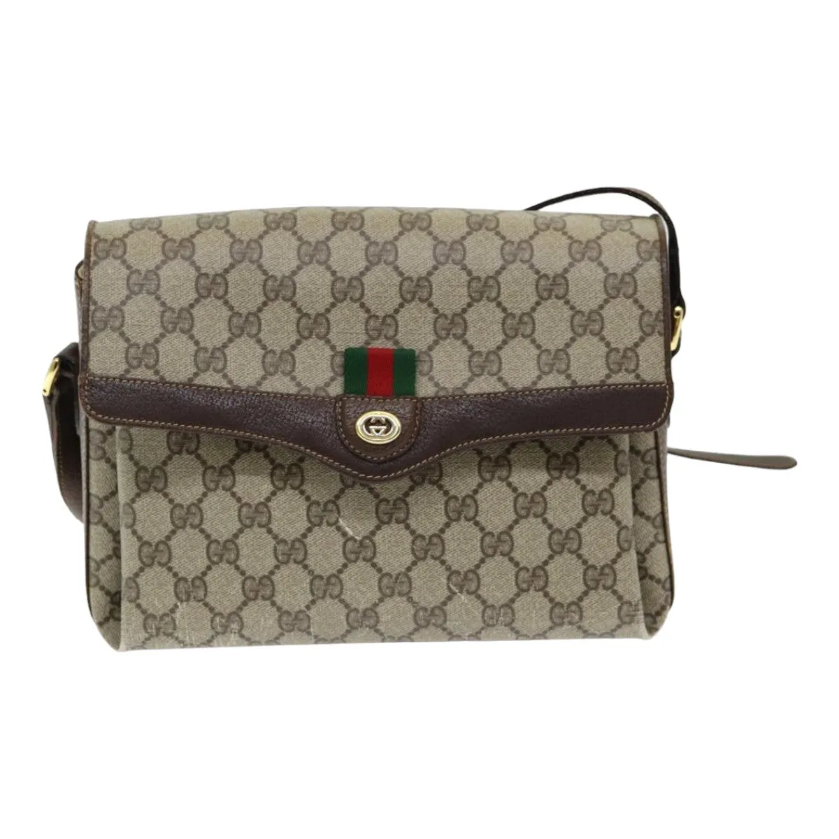 GUCCI GG Supreme Web Sherry Line Shoulder Bag PVC Beige  83722