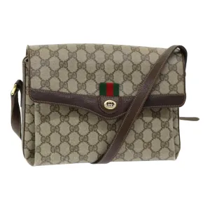 GUCCI GG Supreme Web Sherry Line Shoulder Bag PVC Beige  83722