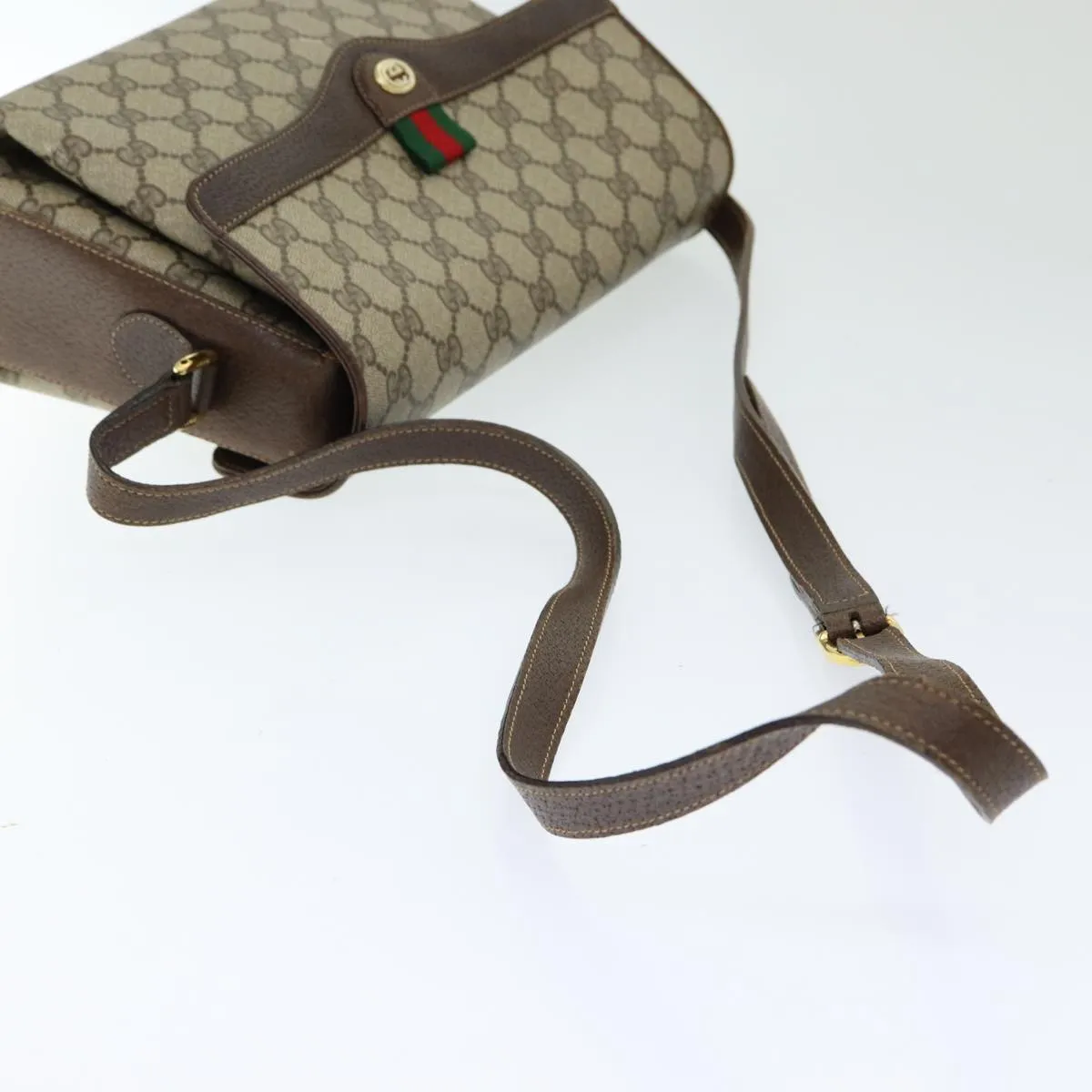 GUCCI GG Supreme Web Sherry Line Shoulder Bag PVC Beige  83722