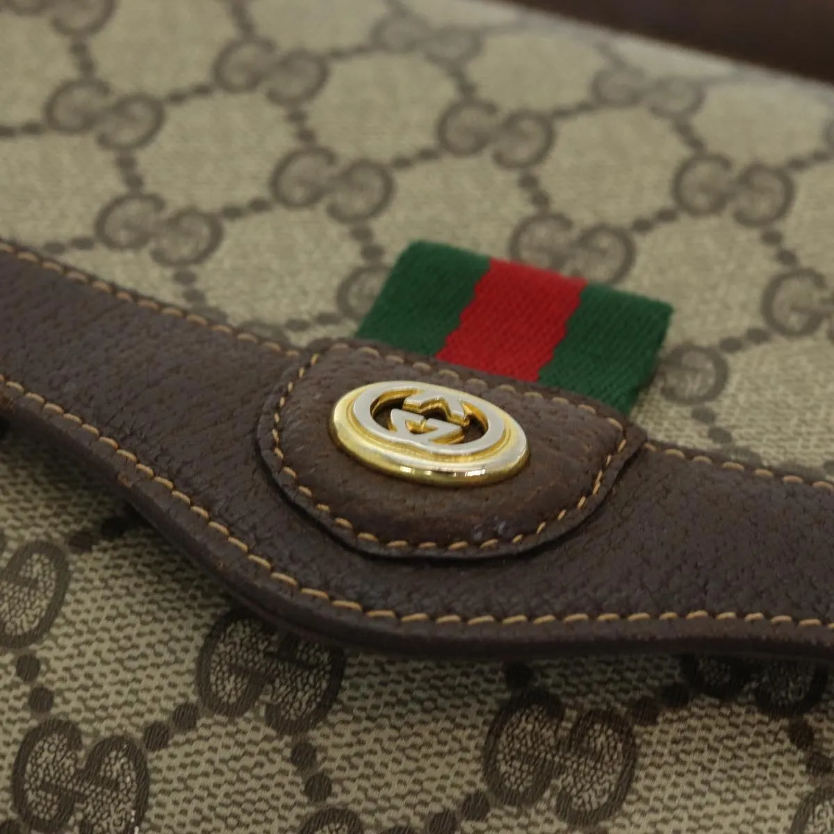 GUCCI GG Supreme Web Sherry Line Shoulder Bag PVC Beige  83722