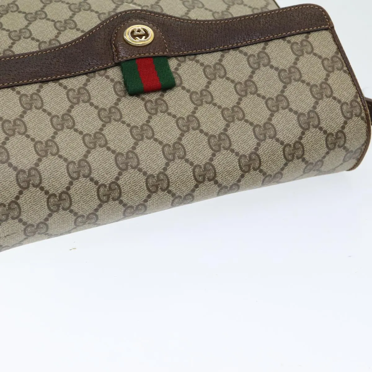 GUCCI GG Supreme Web Sherry Line Shoulder Bag PVC Beige  83722