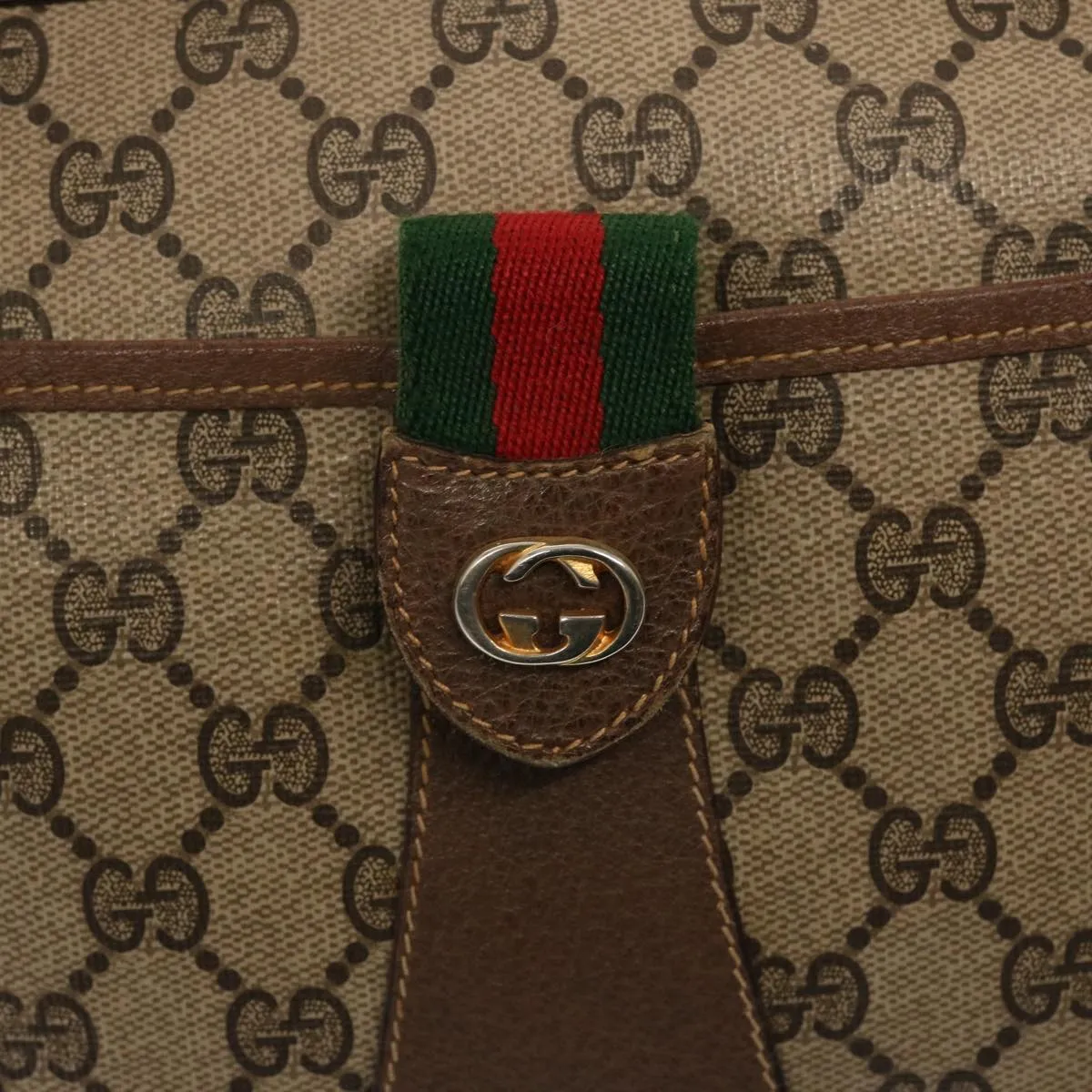 GUCCI GG Supreme Web Sherry Line Shoulder Bag PVC Beige 89 02 032  76696