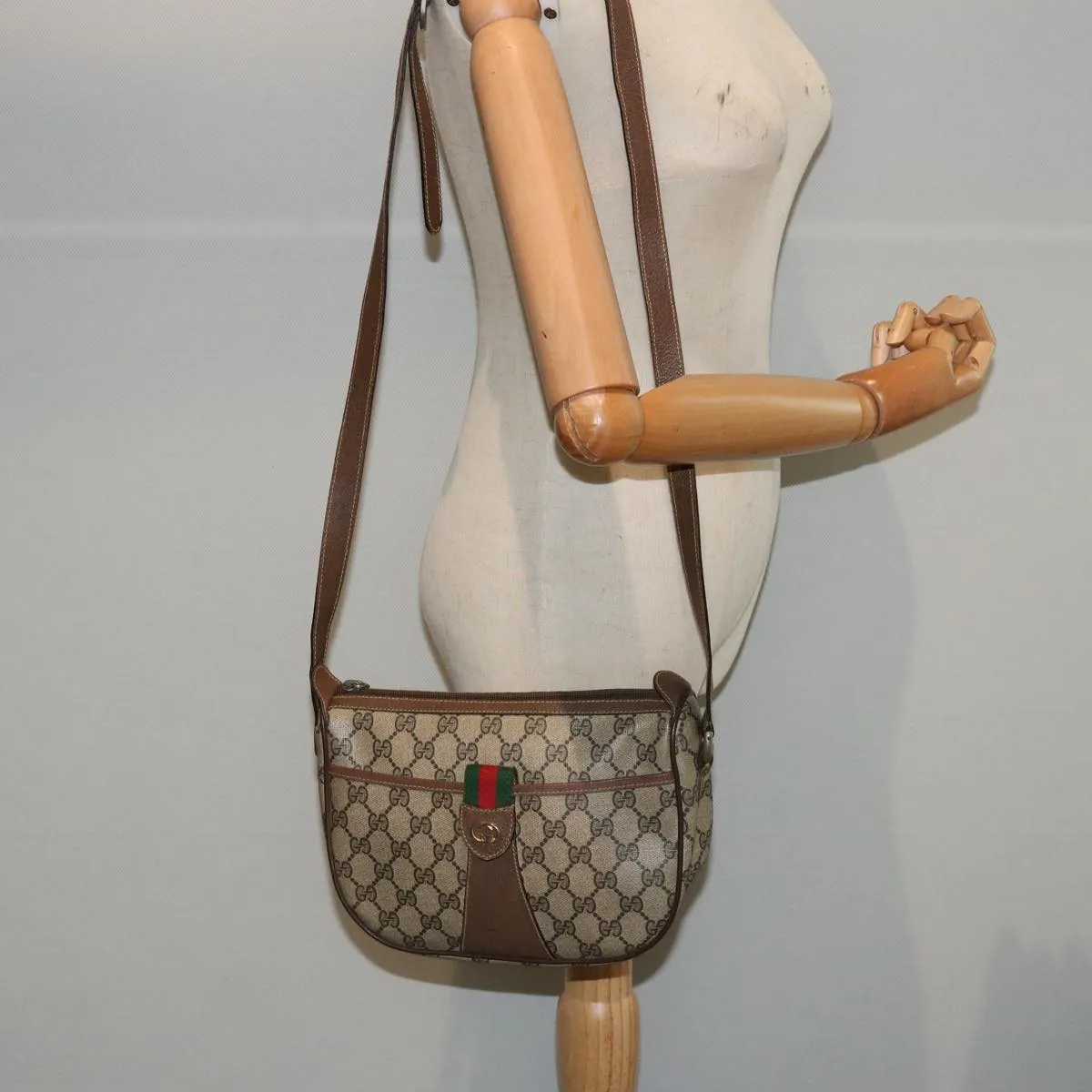GUCCI GG Supreme Web Sherry Line Shoulder Bag PVC Beige 89 02 032  76696