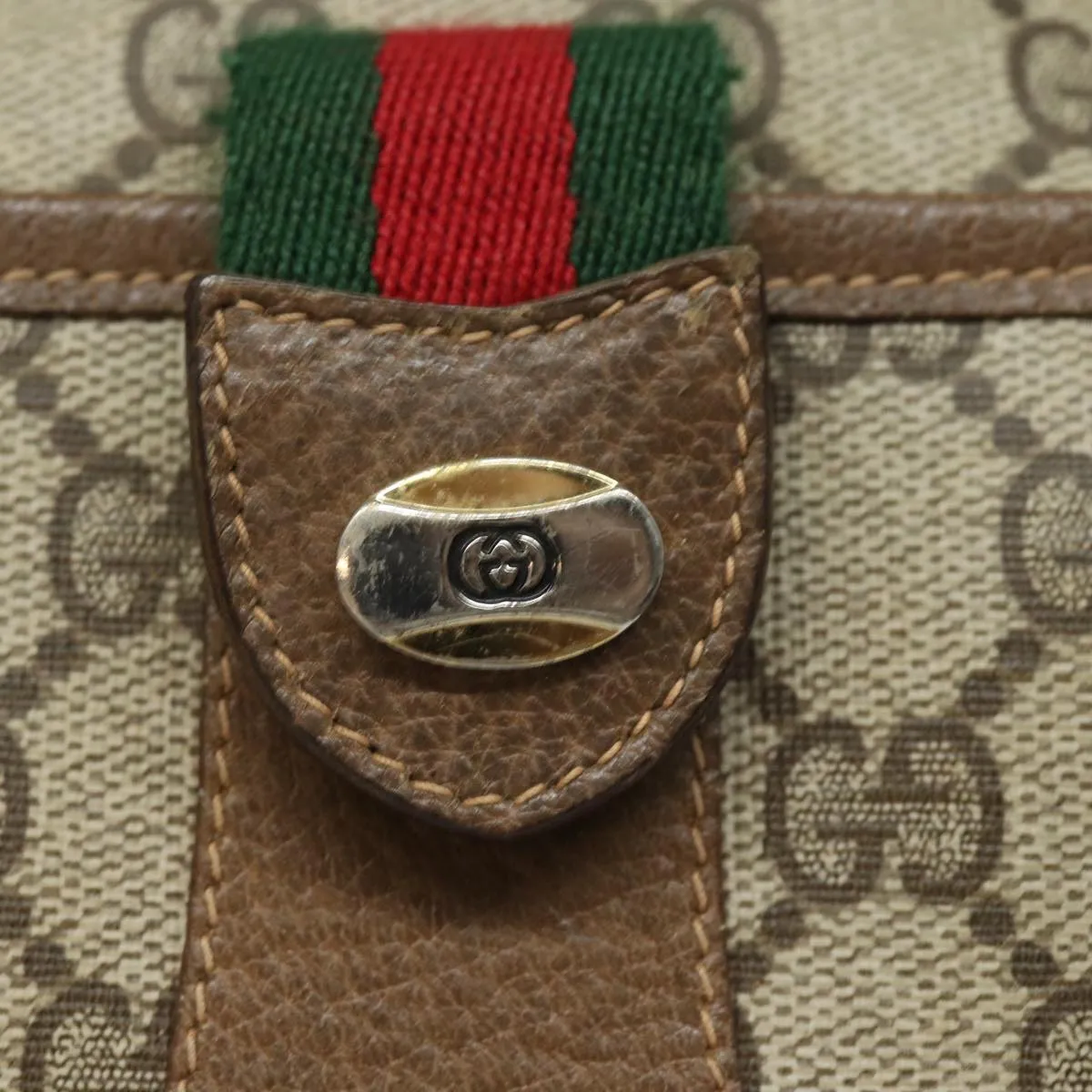 GUCCI GG Supreme Web Sherry Line Shoulder Bag PVC Beige 89 02 032  81158