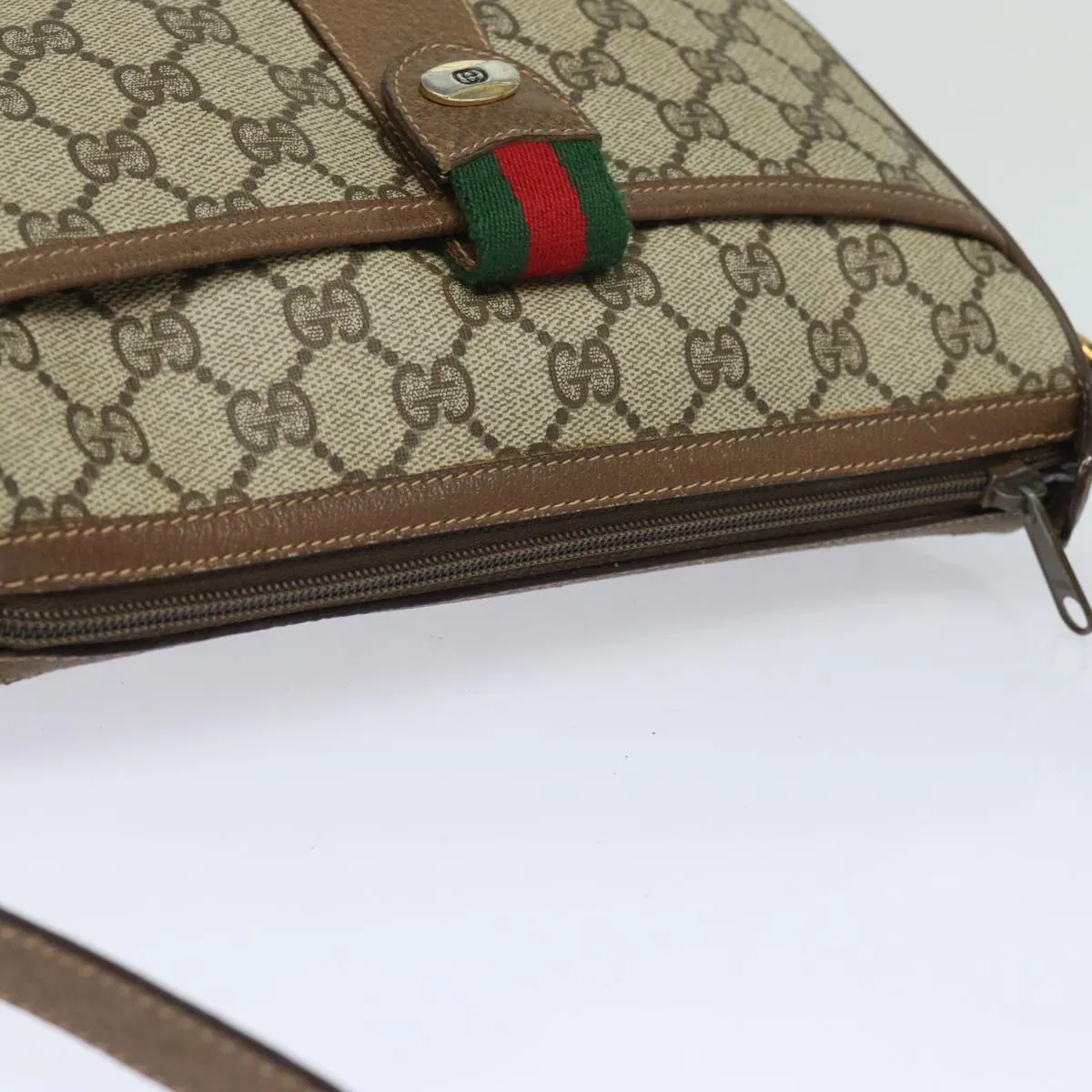 GUCCI GG Supreme Web Sherry Line Shoulder Bag PVC Beige 89 02 032  81158