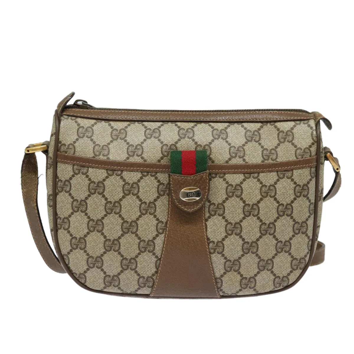 GUCCI GG Supreme Web Sherry Line Shoulder Bag PVC Beige 89 02 032  81158
