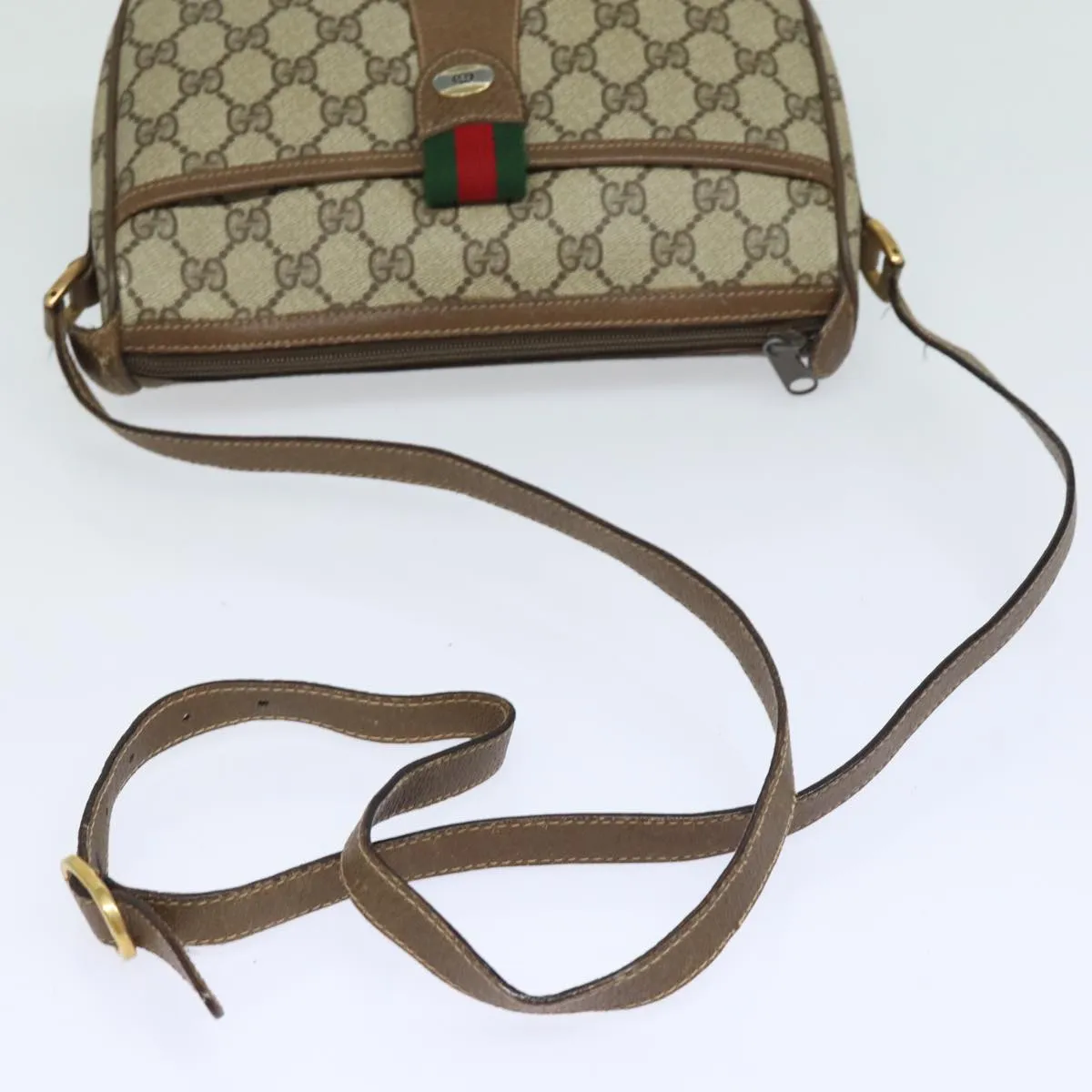 GUCCI GG Supreme Web Sherry Line Shoulder Bag PVC Beige 89 02 032  81158