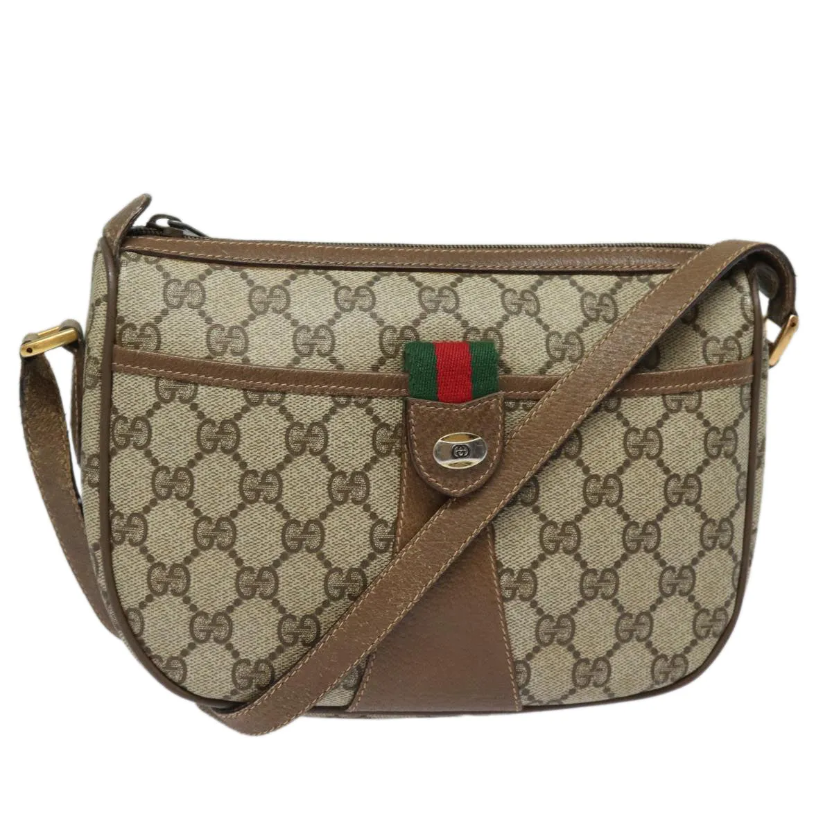 GUCCI GG Supreme Web Sherry Line Shoulder Bag PVC Beige 89 02 032  81158