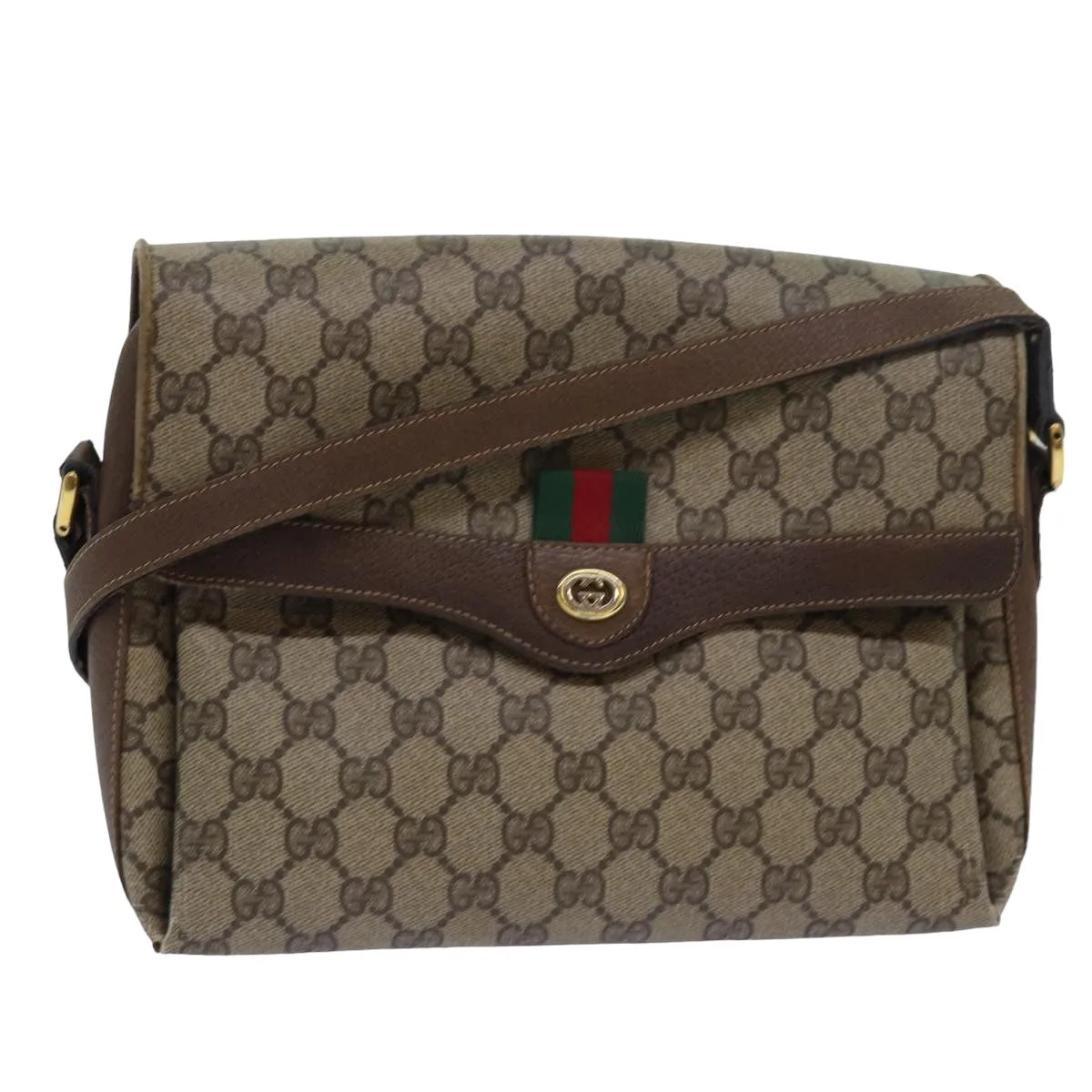 GUCCI GG Supreme Web Sherry Line Shoulder Bag PVC Beige 904 02 084  78097