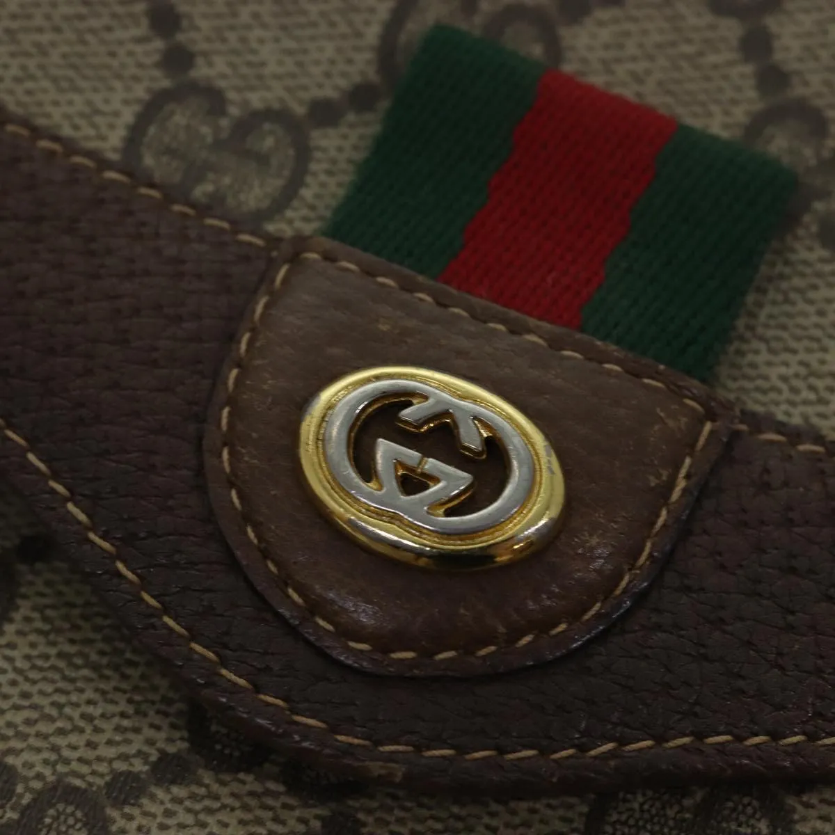 GUCCI GG Supreme Web Sherry Line Shoulder Bag PVC Beige 904 02 084  78097