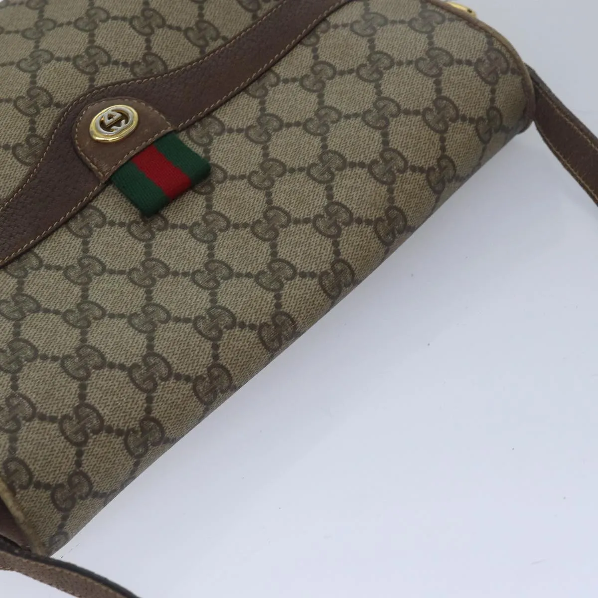 GUCCI GG Supreme Web Sherry Line Shoulder Bag PVC Beige 904 02 084  78097