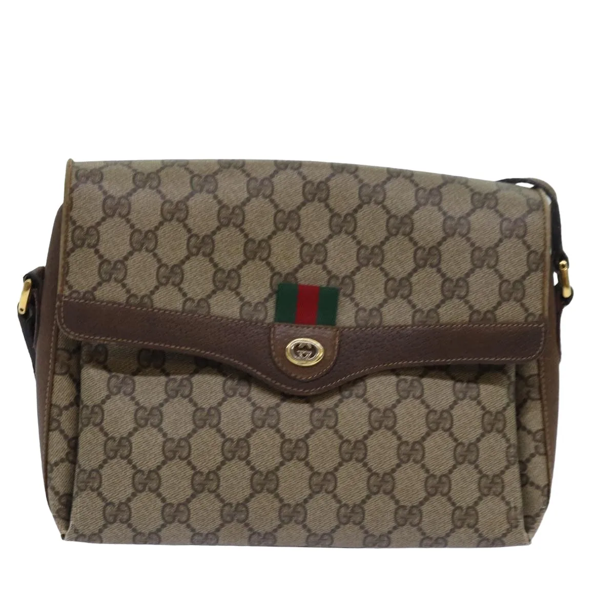 GUCCI GG Supreme Web Sherry Line Shoulder Bag PVC Beige 904 02 084  78097