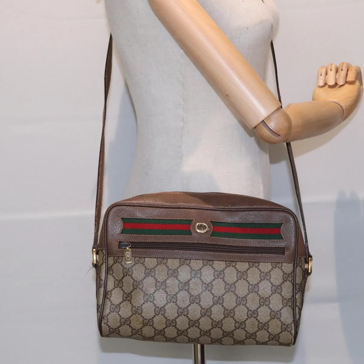 GUCCI GG Supreme Web Sherry Line Shoulder Bag PVC Beige Red 56 02 088  84753