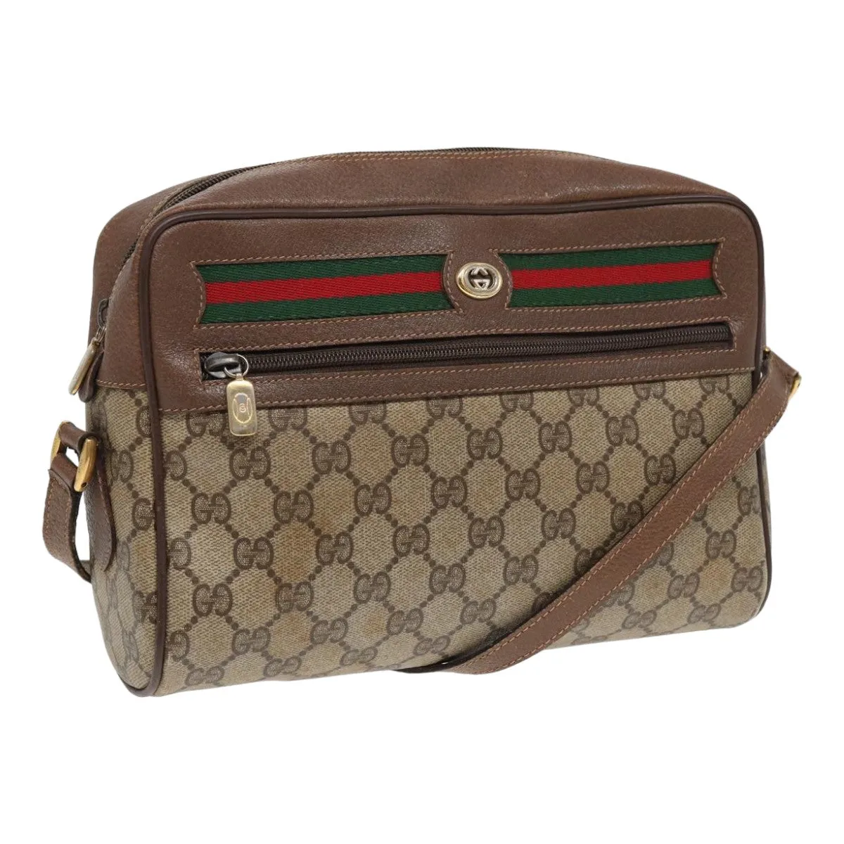 GUCCI GG Supreme Web Sherry Line Shoulder Bag PVC Beige Red 56 02 088  84753