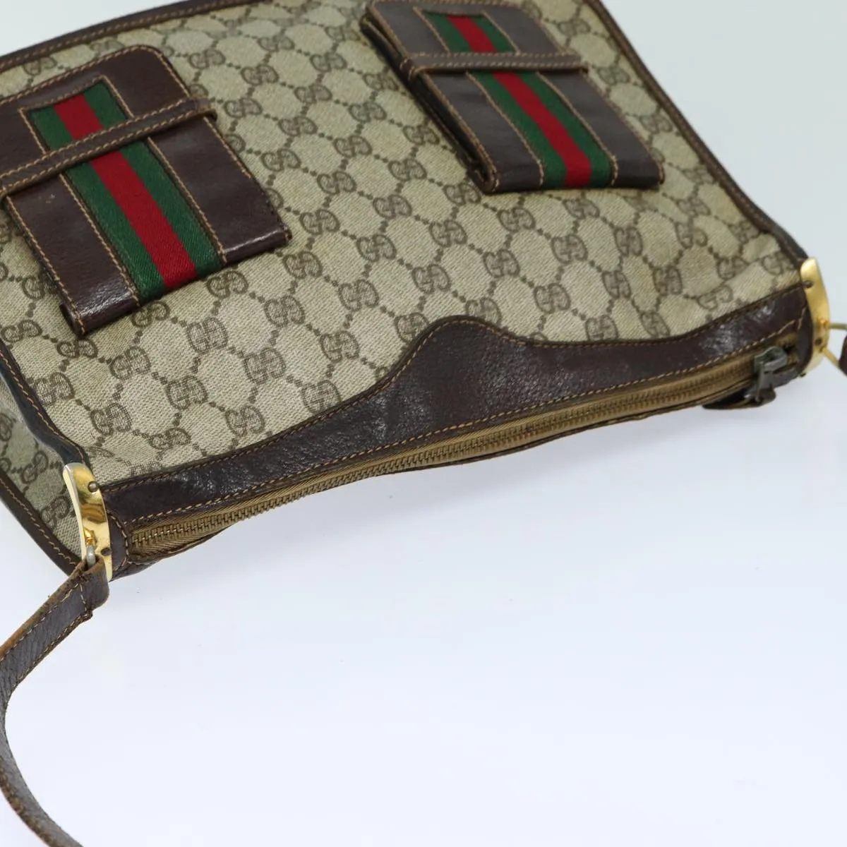 GUCCI GG Supreme Web Sherry Line Shoulder Bag PVC Beige Red  82910