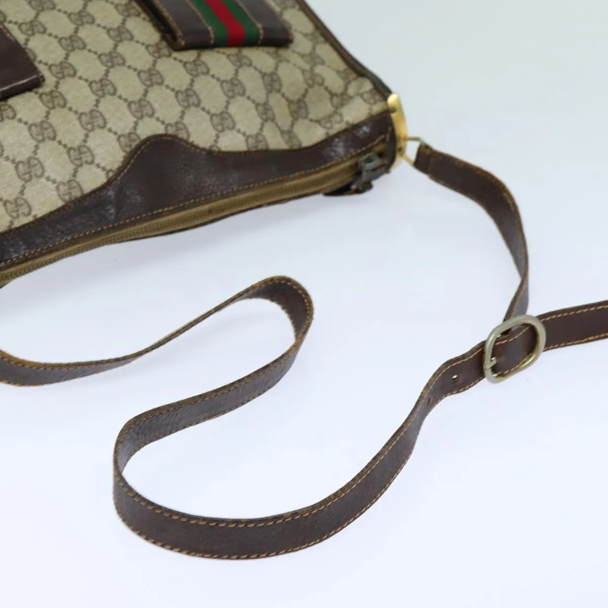 GUCCI GG Supreme Web Sherry Line Shoulder Bag PVC Beige Red  82910