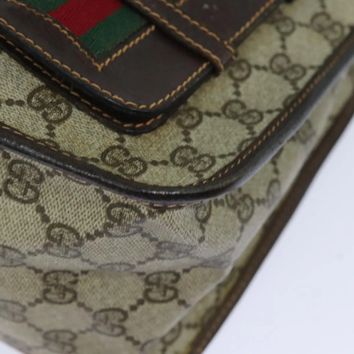 GUCCI GG Supreme Web Sherry Line Shoulder Bag PVC Beige Red  82910