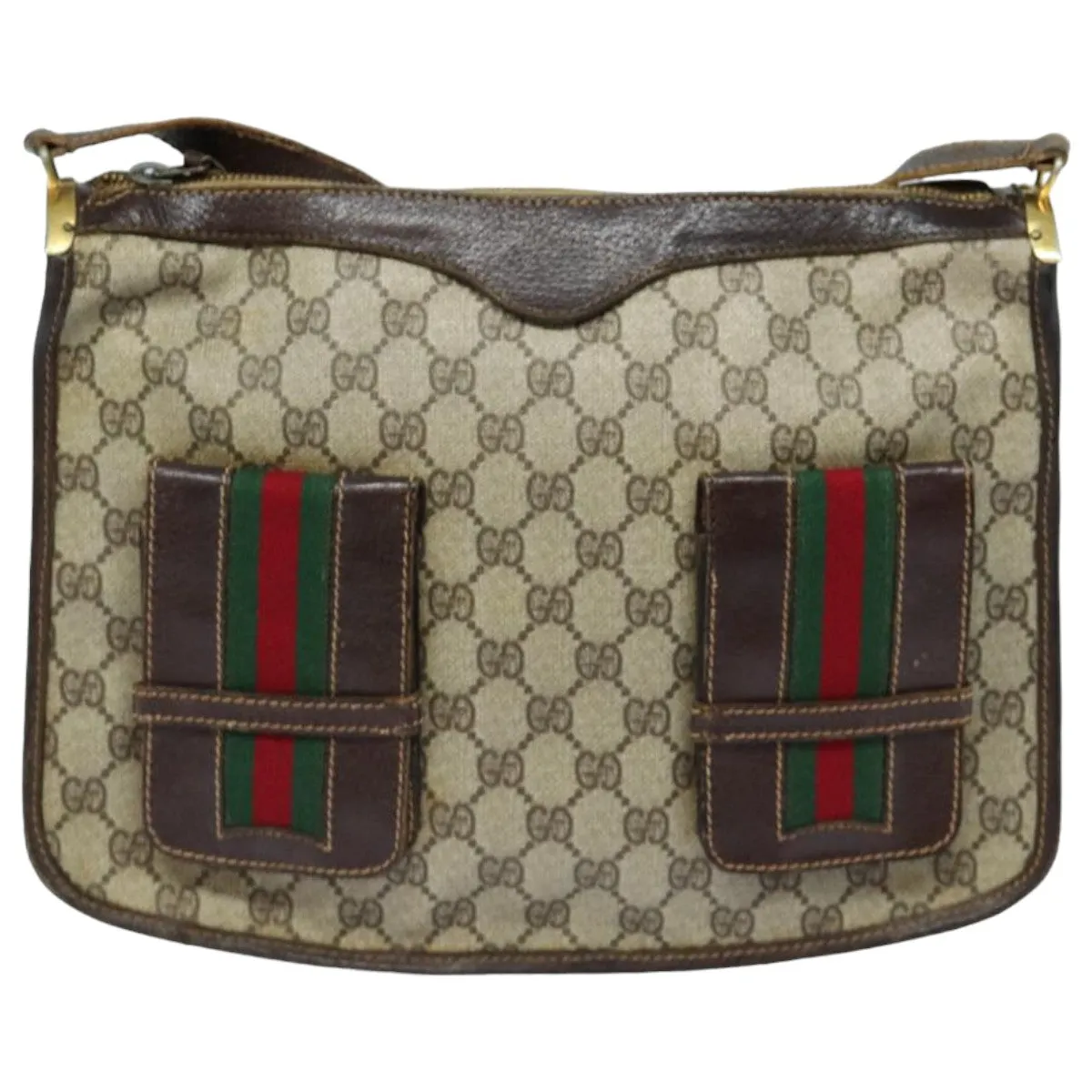 GUCCI GG Supreme Web Sherry Line Shoulder Bag PVC Beige Red  82910