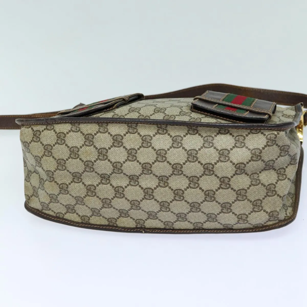 GUCCI GG Supreme Web Sherry Line Shoulder Bag PVC Beige Red  82910