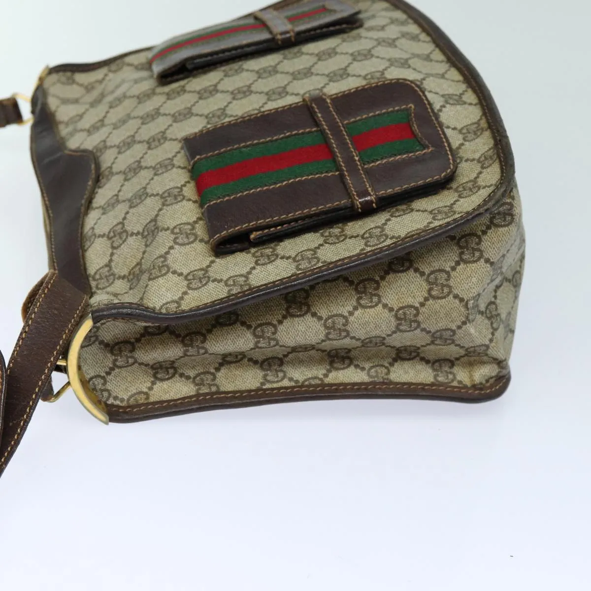 GUCCI GG Supreme Web Sherry Line Shoulder Bag PVC Beige Red  82910