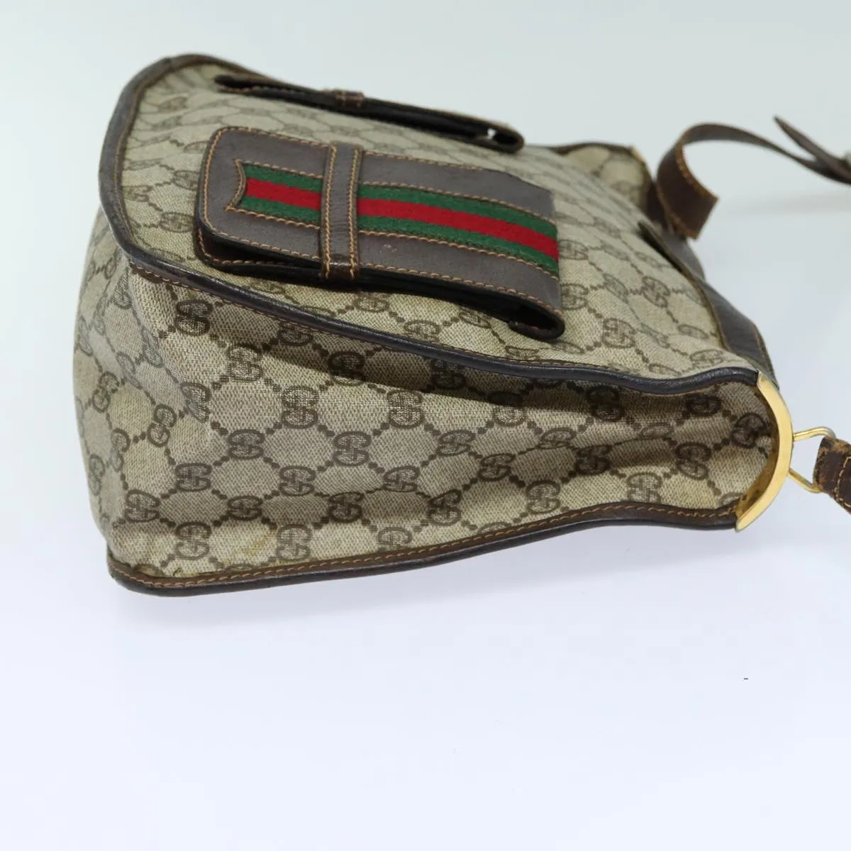 GUCCI GG Supreme Web Sherry Line Shoulder Bag PVC Beige Red  82910