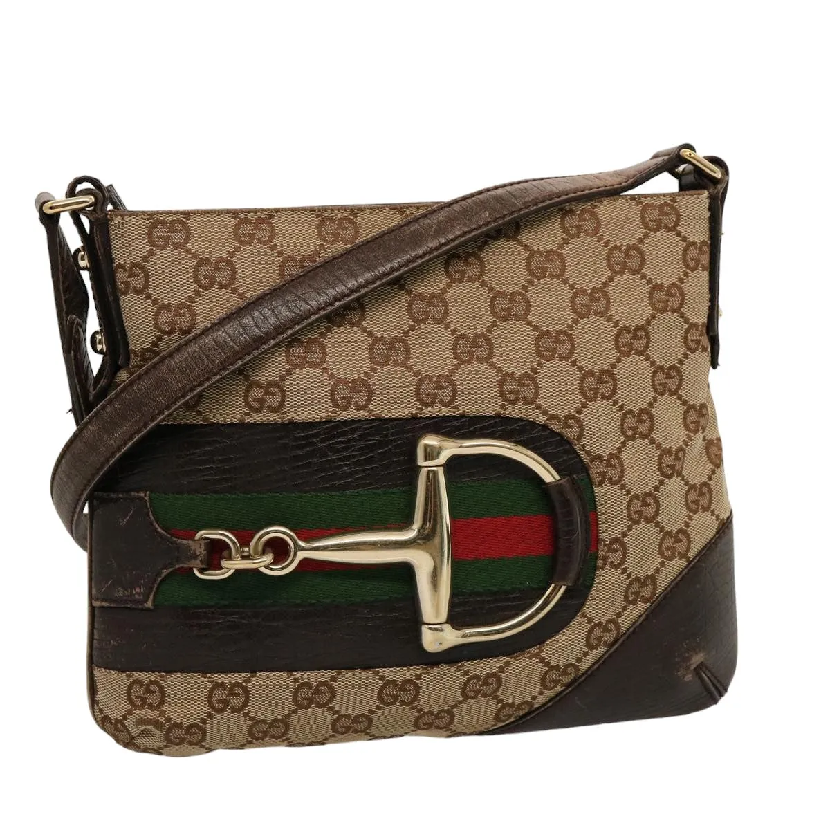 Gucci Horsebit  Canvas Shoulder Bag