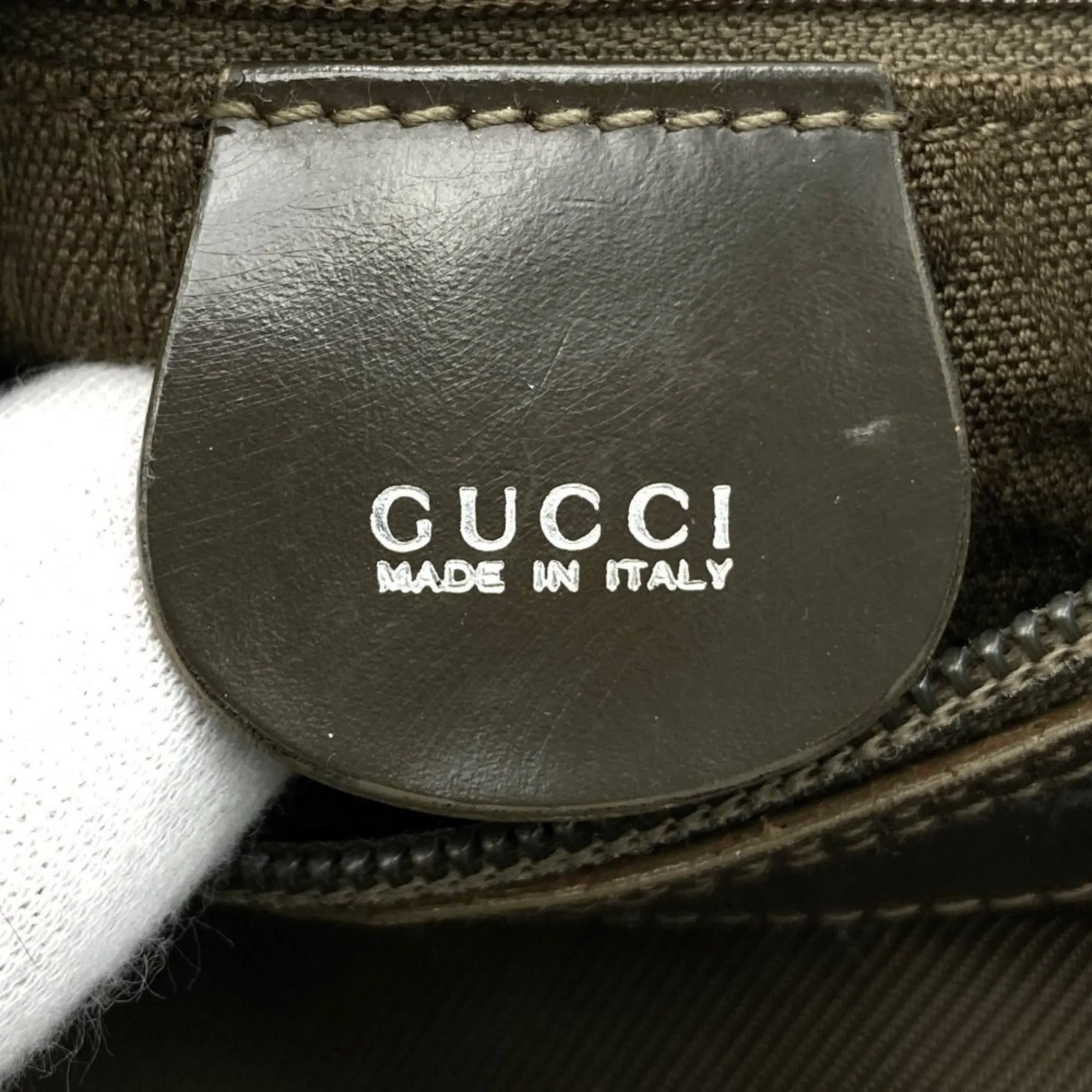 Gucci Khaki Nylon Leather Handbag Shoulder Bag ()