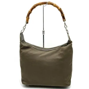 Gucci Khaki Nylon Leather Handbag Shoulder Bag ()