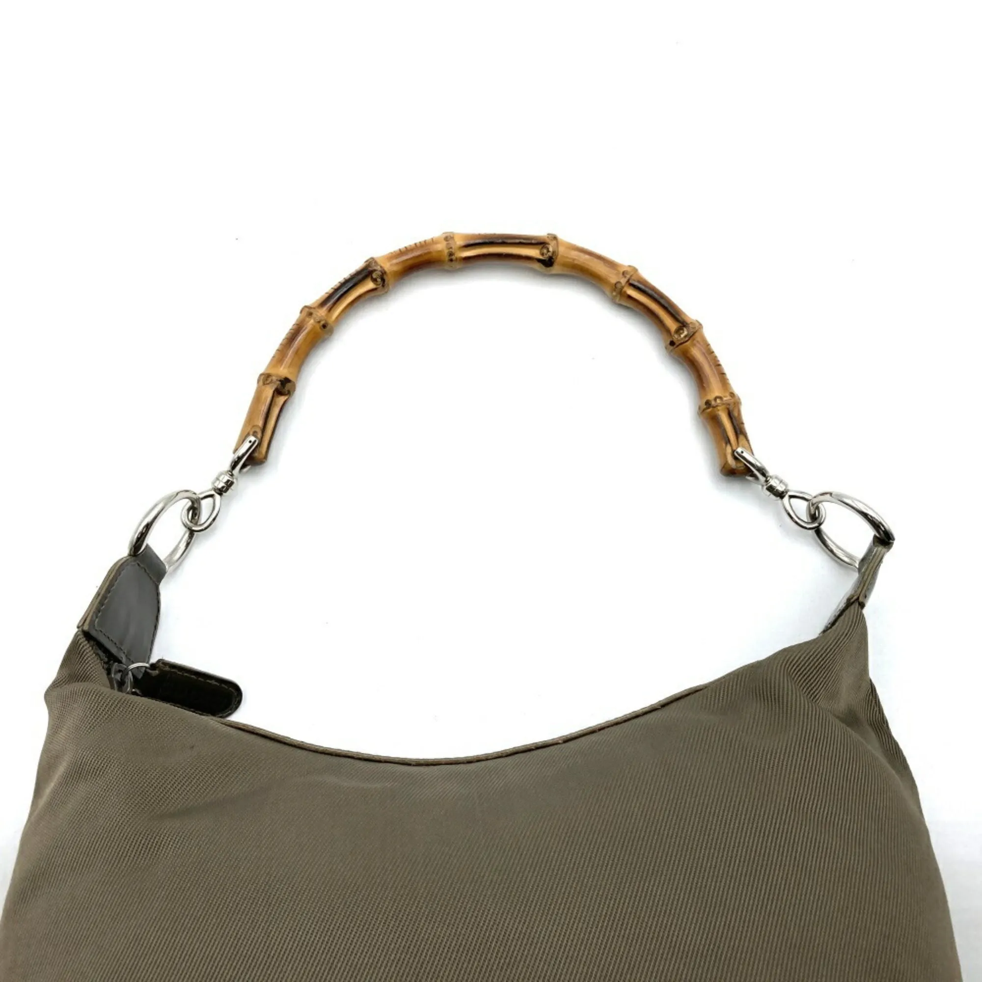 Gucci Khaki Nylon Leather Handbag Shoulder Bag ()