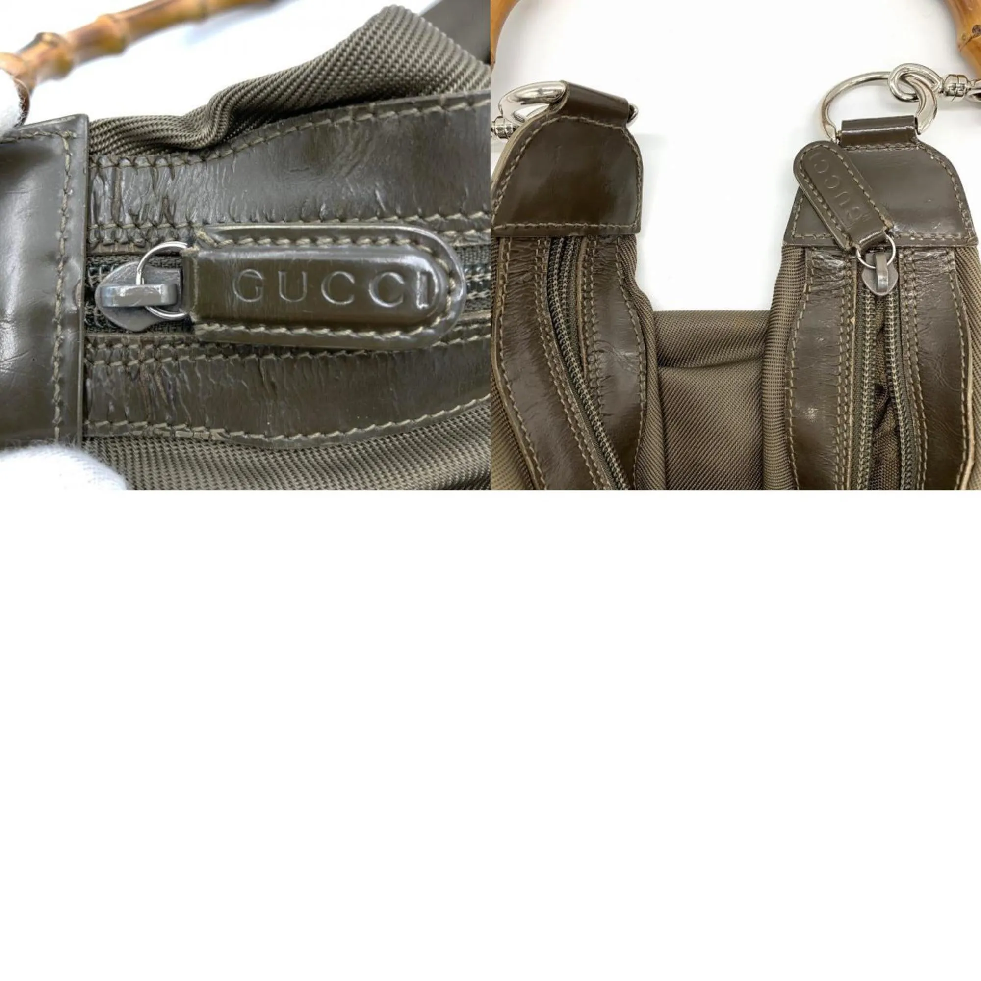 Gucci Khaki Nylon Leather Handbag Shoulder Bag ()