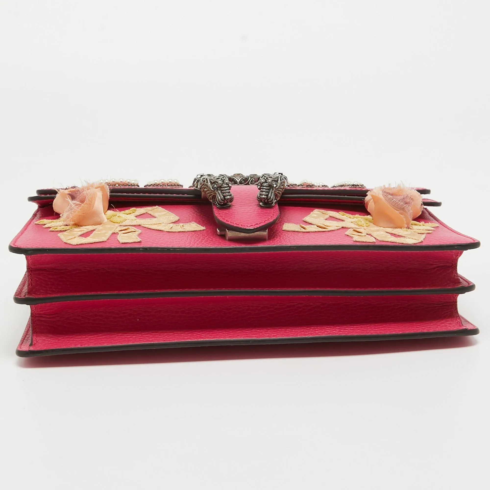 Gucci Magenta Leather Small Guccify Pearl Embellished Dionysus Shoulder Bag