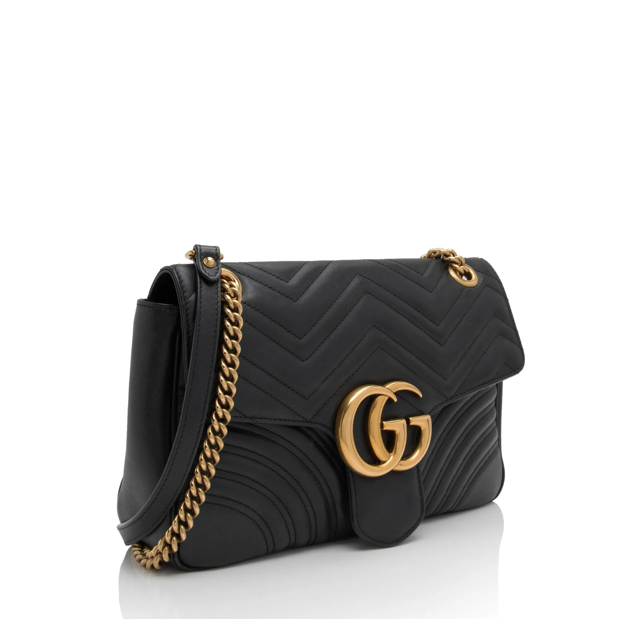 Gucci Matelasse Leather GG Marmont Medium Flap Shoulder Bag (SHF-VhM2jC)