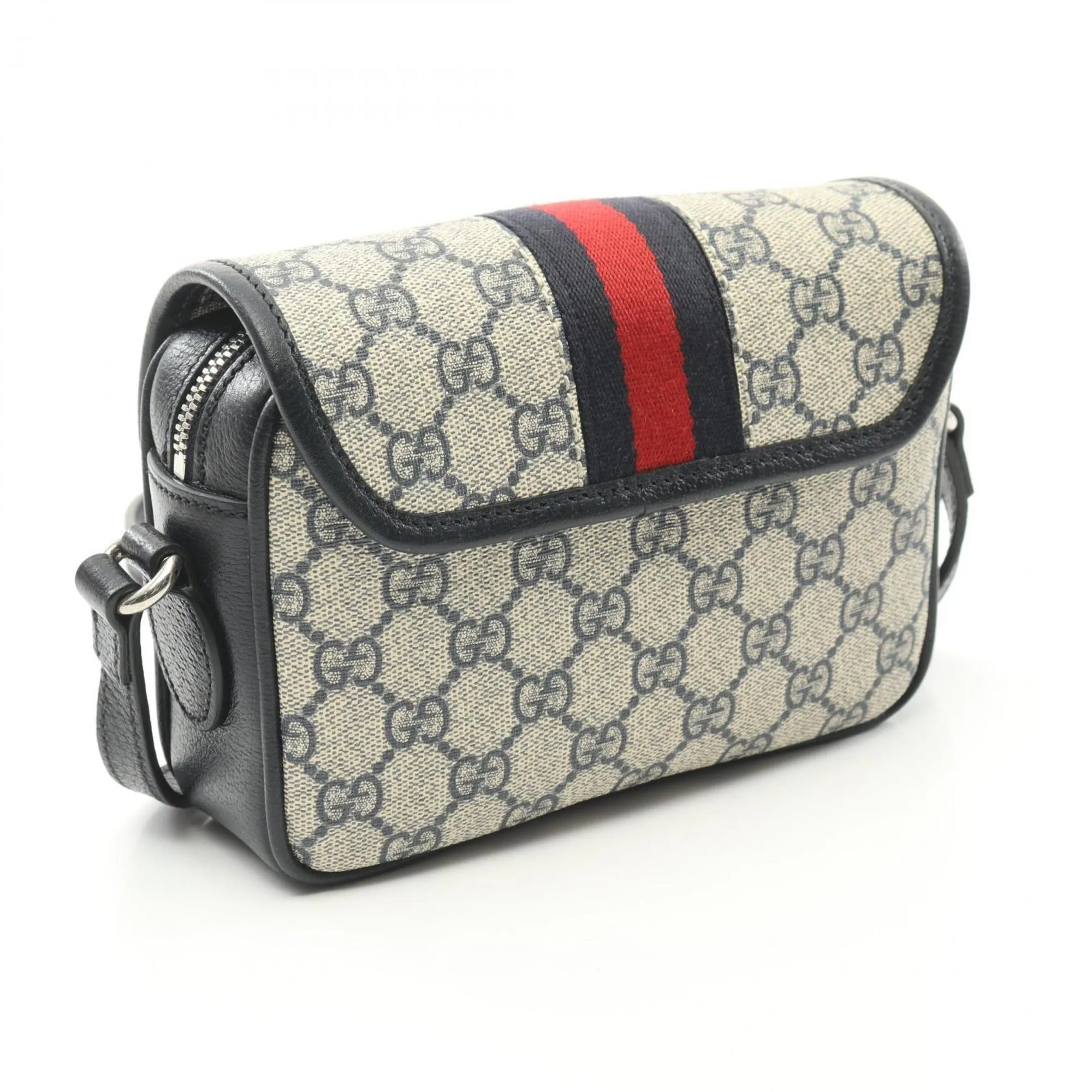 Gucci  Navy  Color Coated Canvas Leather Shoulder Bag (Pre-Owned)