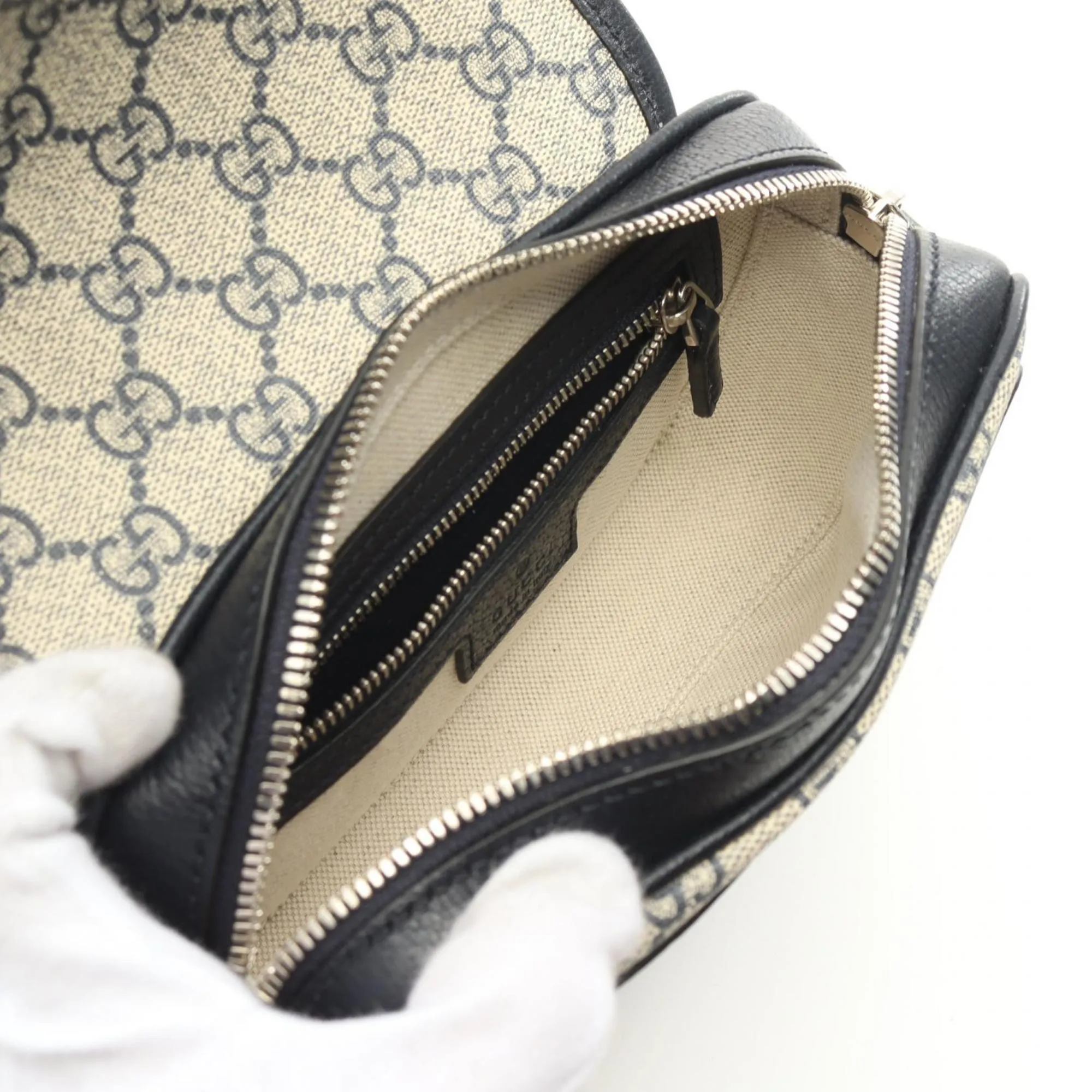 Gucci  Navy  Color Coated Canvas Leather Shoulder Bag (Pre-Owned)