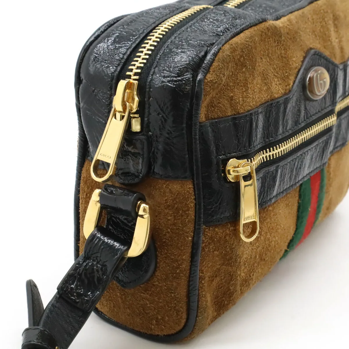 Gucci Ophidia Suede Patent Leather Shoulder Bag
