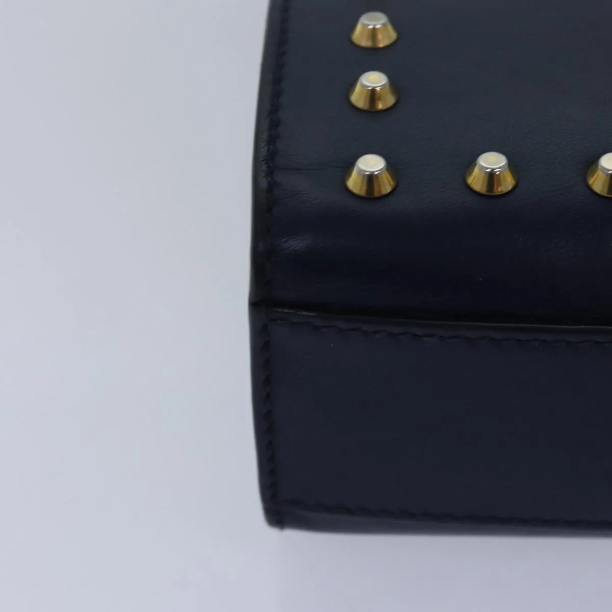 GUCCI Pad Lock Chain Shoulder Bag Leather Navy 432182  ar12096