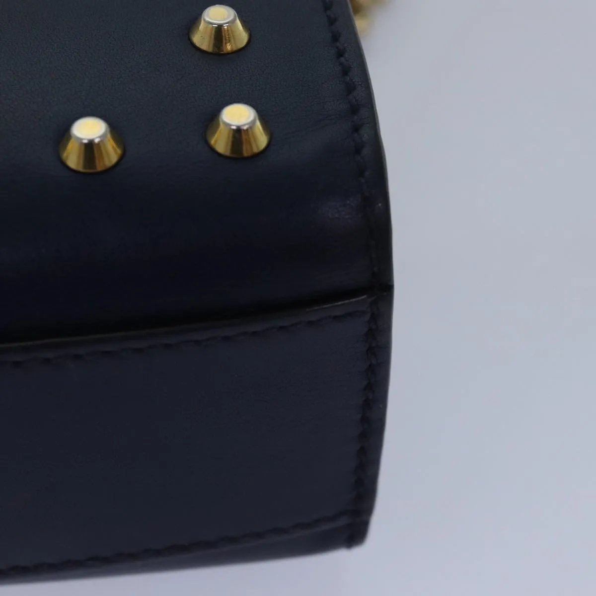 GUCCI Pad Lock Chain Shoulder Bag Leather Navy 432182  ar12096