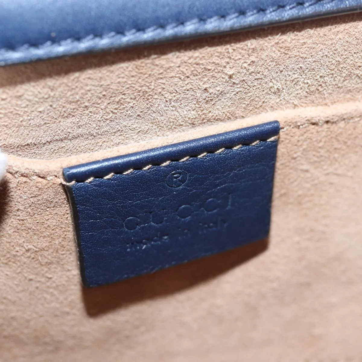 GUCCI Pad Lock Chain Shoulder Bag Leather Navy 432182  ar12096