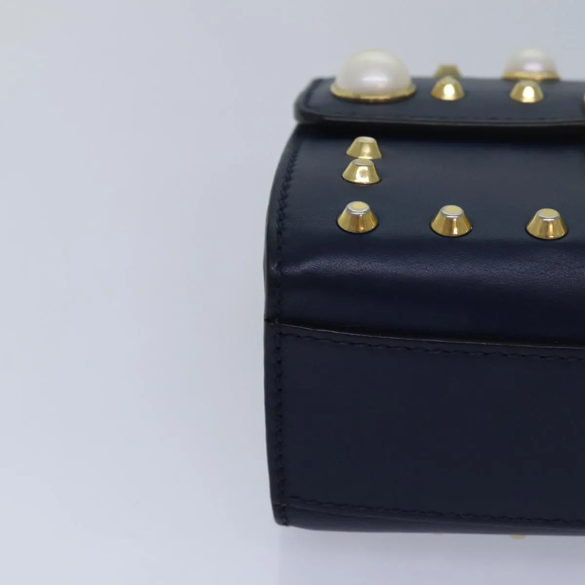 GUCCI Pad Lock Chain Shoulder Bag Leather Navy 432182  ar12096
