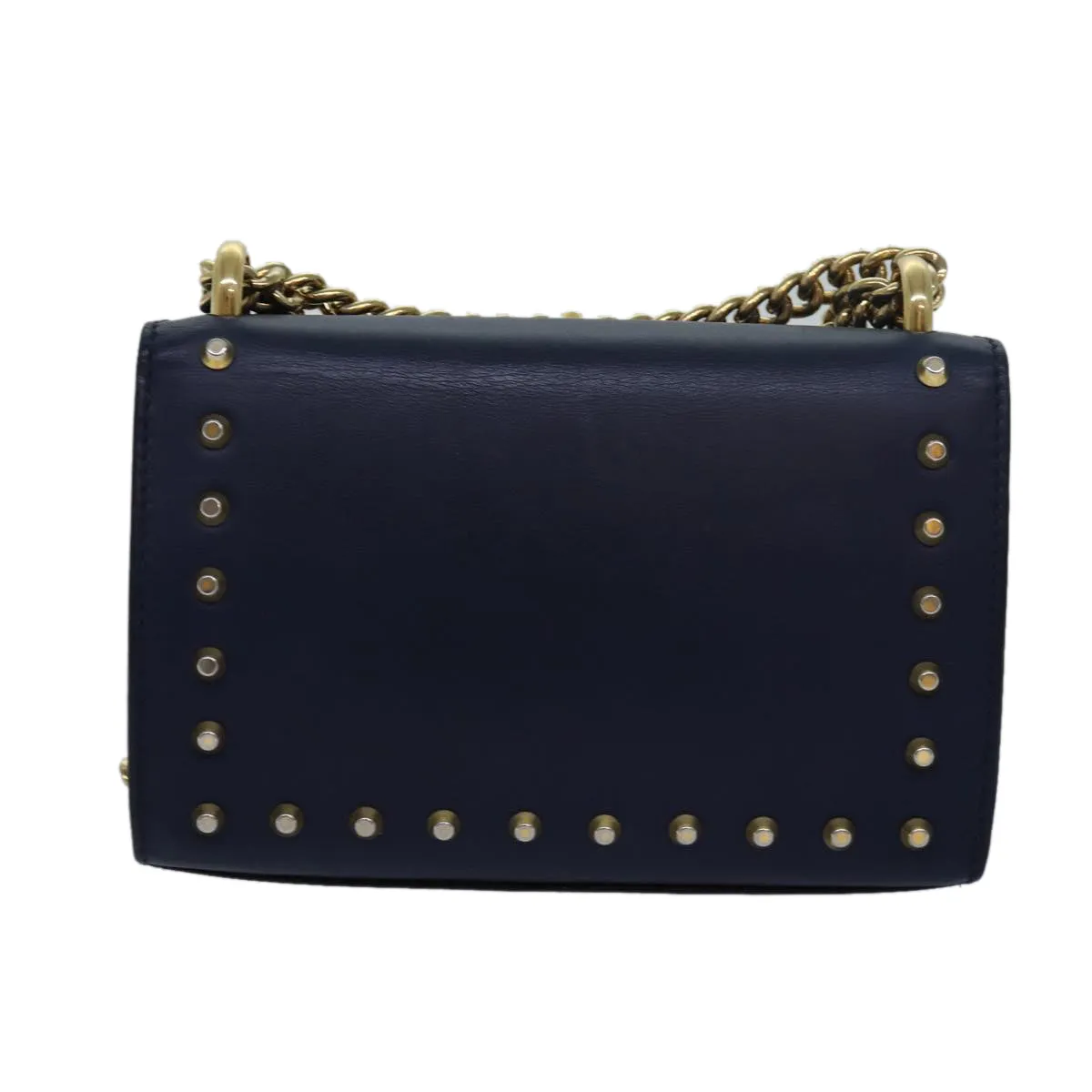 GUCCI Pad Lock Chain Shoulder Bag Leather Navy 432182  ar12096