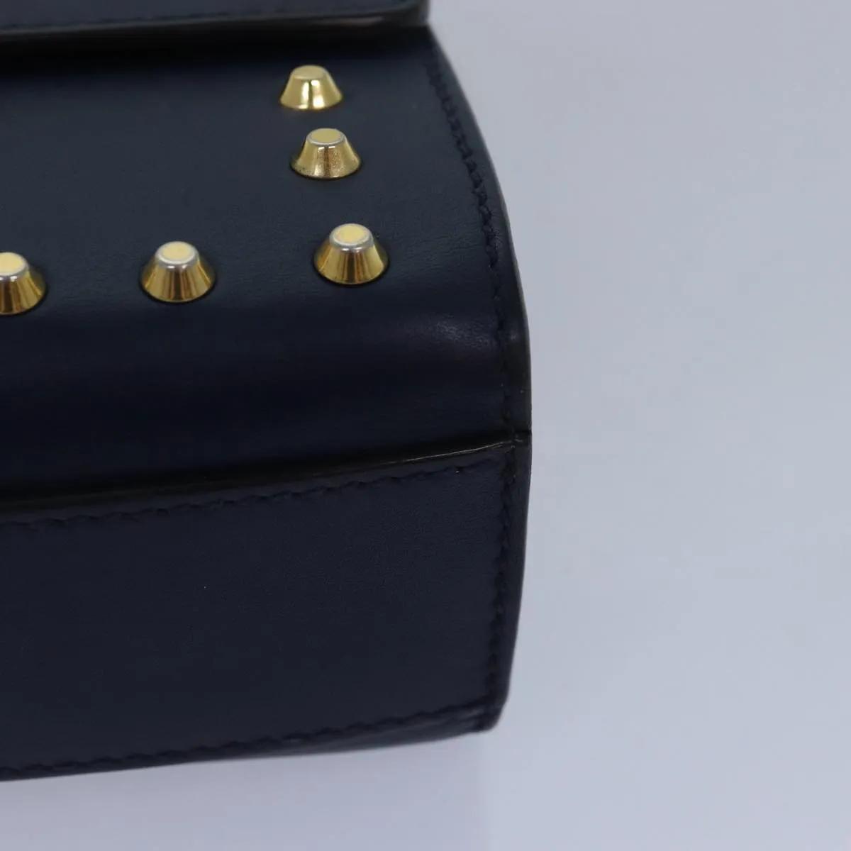 GUCCI Pad Lock Chain Shoulder Bag Leather Navy 432182  ar12096