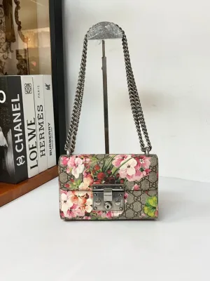 Gucci Padlock Chain Bag Flower Print Canvas #6D - Shoulder Bag