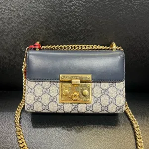 Gucci Padlock GG Supreme Canvas Shoulder Bag Navy Blue