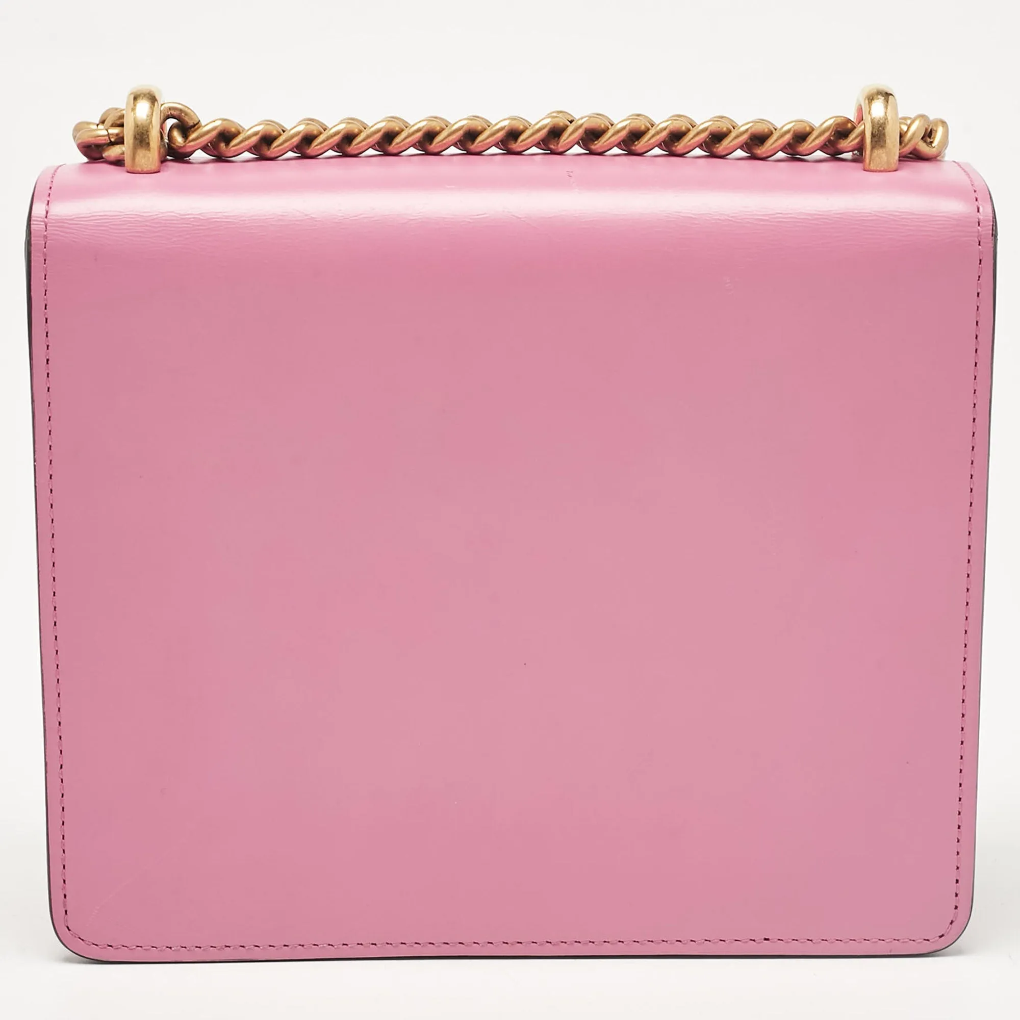 Gucci Pink Leather Small Gg Marmont Chain Shoulder Bag