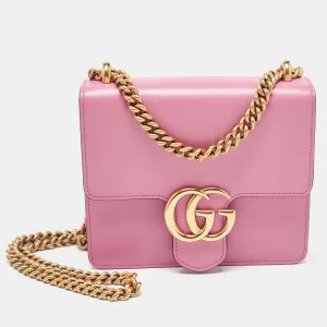 Gucci Pink Leather Small Gg Marmont Chain Shoulder Bag
