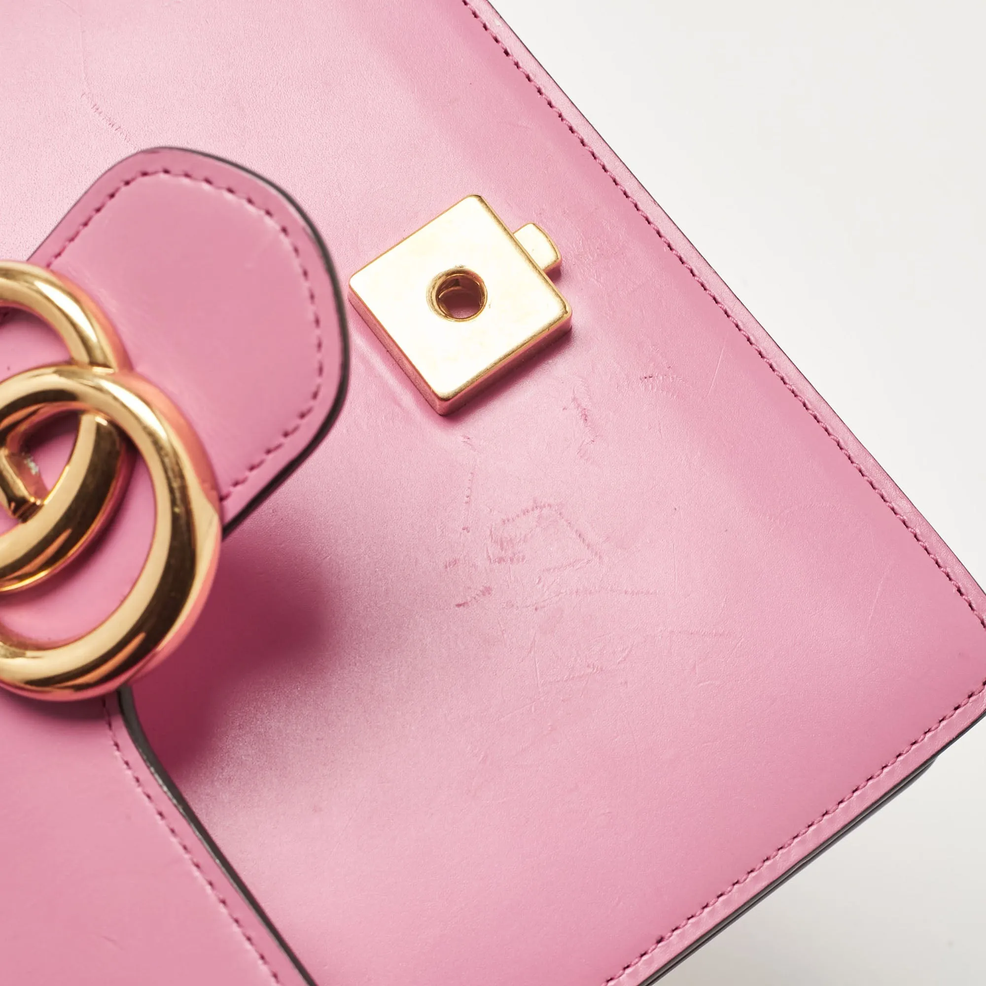 Gucci Pink Leather Small Gg Marmont Chain Shoulder Bag