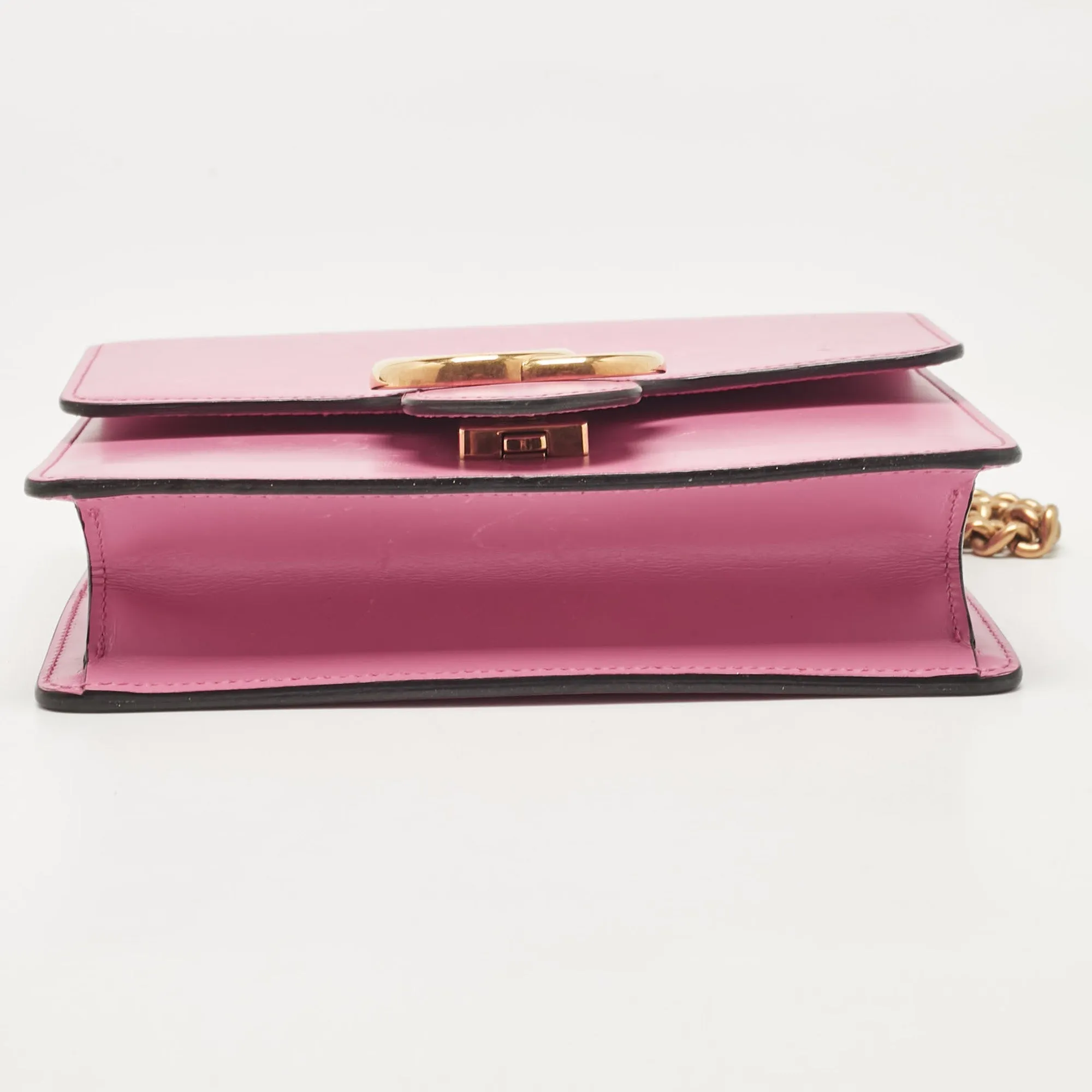 Gucci Pink Leather Small Gg Marmont Chain Shoulder Bag